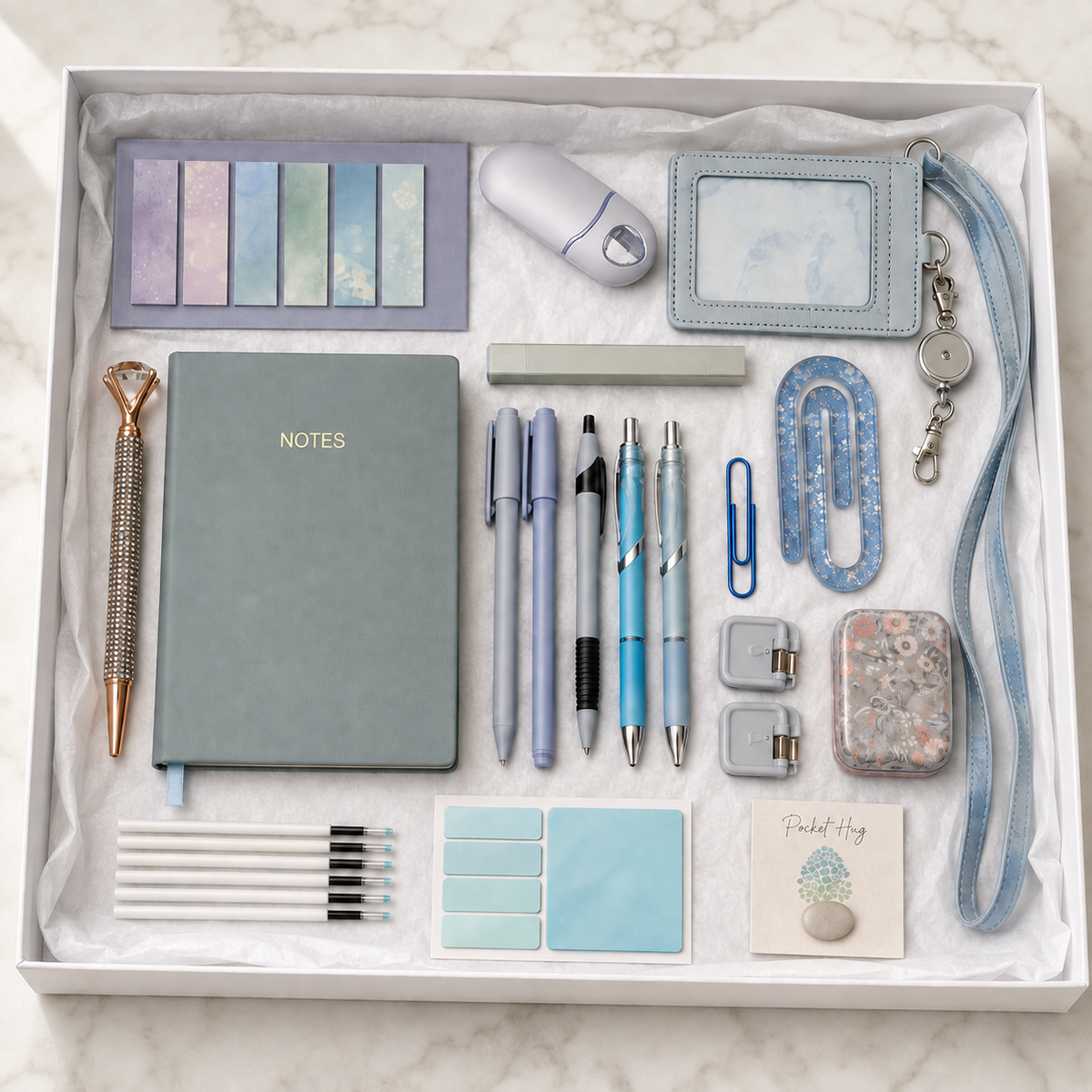 Aqua Stationery Gift Box – Notes Journal, Crossbody ID Holder and Pen Set