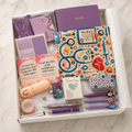 Purple nurse-themed fabric pouch gift box with coordinating purple journal and accessories